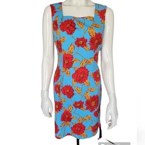 size 10P blue with red floral sleeveless dress